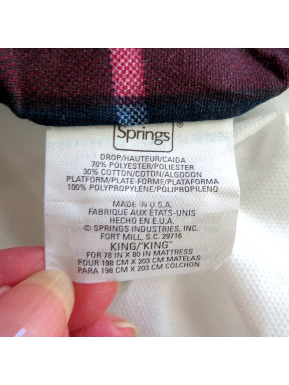 Vintage Springs King Size Plaid Bed Skirt Red Navy 13